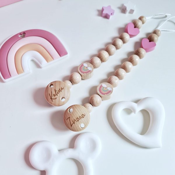 schnullerkette mit namen rainbow regenbogen gravur ce holz personalisiert geschenk traumhaft sendoro shop cream beige