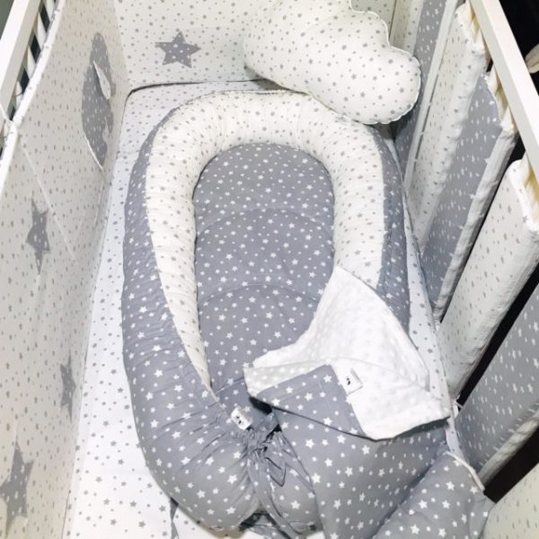 bettumrandung polster schutz baby bett nestchen grau weiss sterne bebe nina design sendoro shop