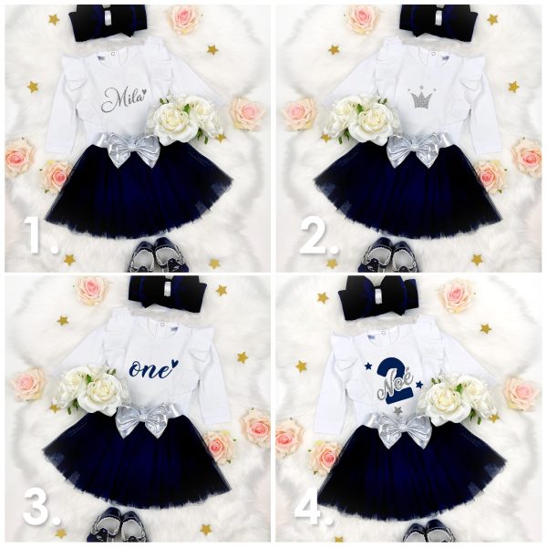 geburtstagsoutfit tüllrock body shirt mit namen personalisiert aufschrift rüschen stirnband navy-princess-set-2