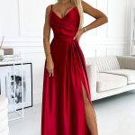 299-14 CHIARA elegantes Maxikleid aus Satin mit Trägern - rote Farbe