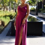 299-19 CHIARA elegantes langes Maxikleid mit Trägern – Fuchsia mit Glitzer-5