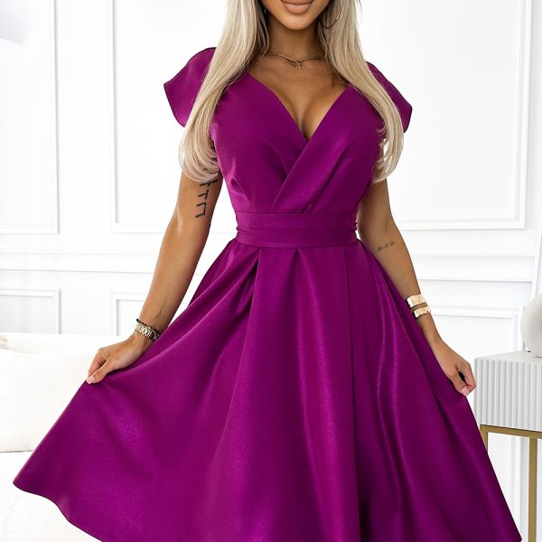 348-8 SCARLETT ausgestelltes Kleid mit Umschlagausschnitt - Fuchsia mit Glitzer-1