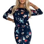 13-160 Sportliches Kleid - bunte Blumen auf einem dunkelblauen Hintergrund-7