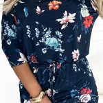 13-160 Sportliches Kleid - bunte Blumen auf einem dunkelblauen Hintergrund-5