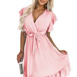 455-5 CORNELIA Kleid mit Rüschen, Ausschnitt und Krawatte - Pastellrosa-6